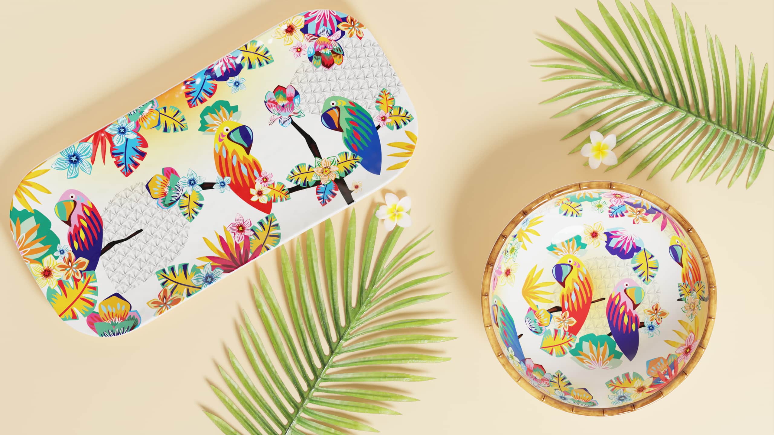 Parrots of Bahia collection in melamine-Les Jardins de la Comtesse en