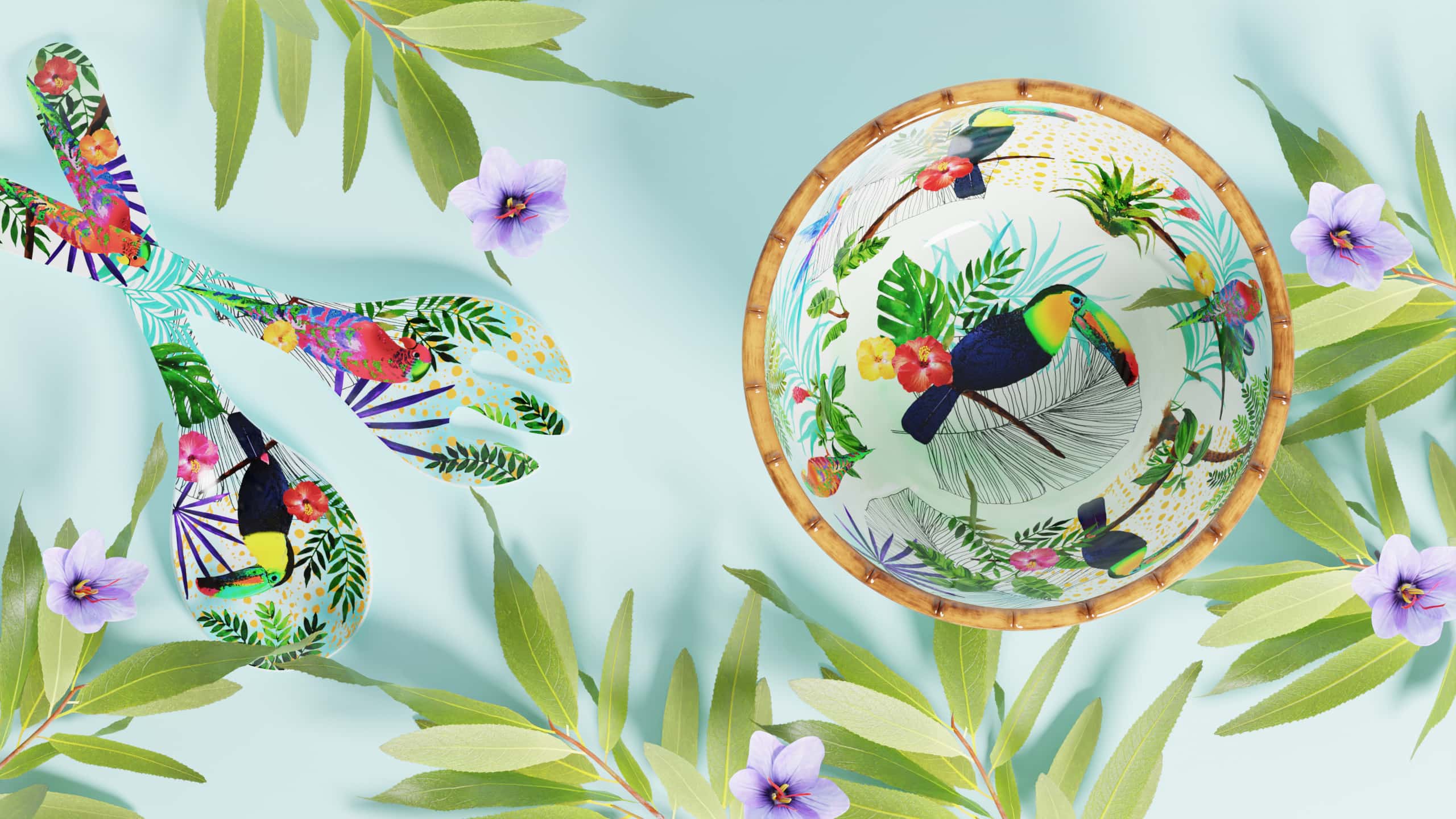 Toucans of Rio collection in melamine-Les Jardins de la Comtesse en