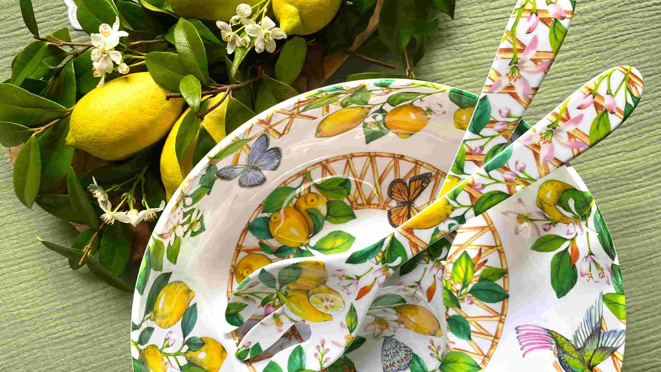 Salad bowls and salad servers in melamine-Les Jardins de la Comtesse en