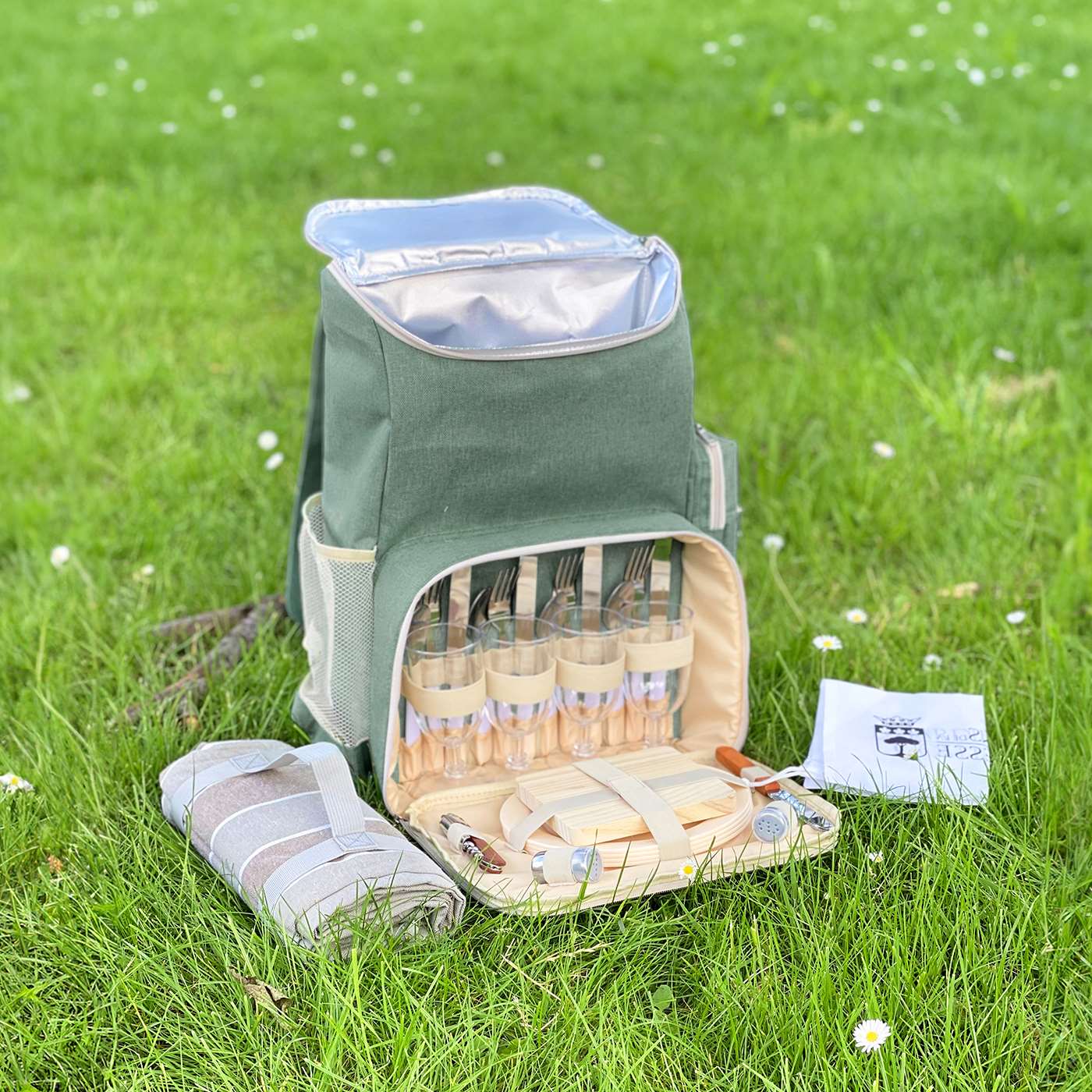 Picnic backpack "Escapade" Green - 4 persons
