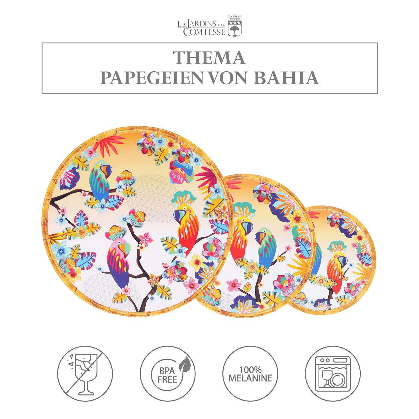 Small dessert plate in melamine - Ø 23 cm - Parrots of Bahia