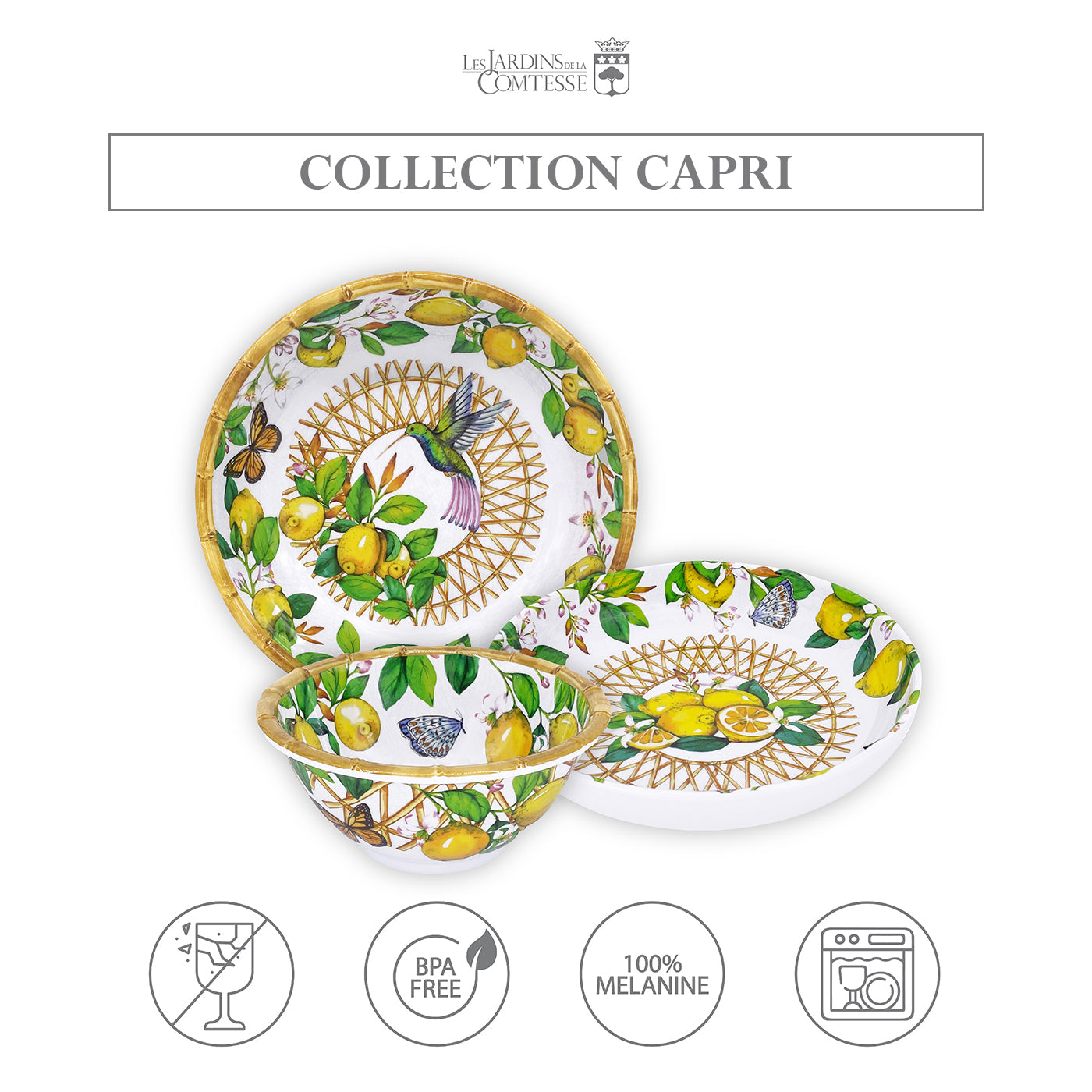 Soup / pasta plate in melamine with lemons - Ø 20 cm