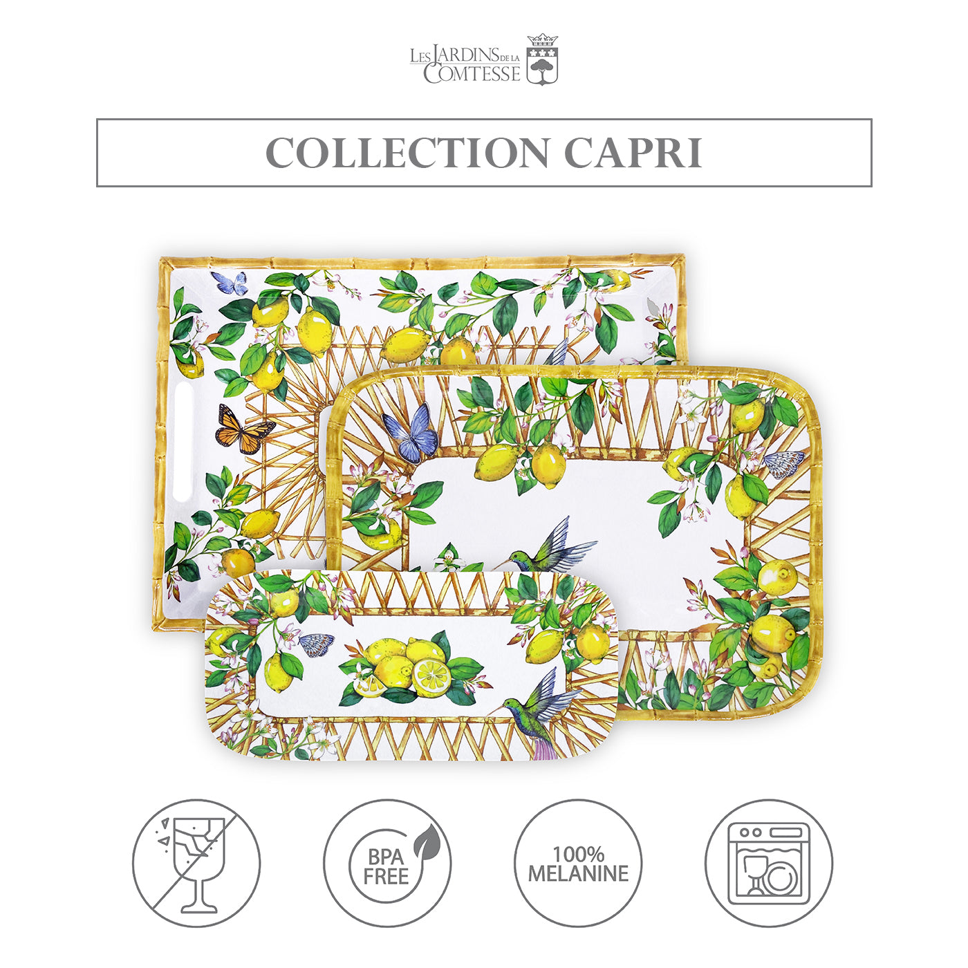 Rectangular tray in melamine with lemons - 45 x 32 cm