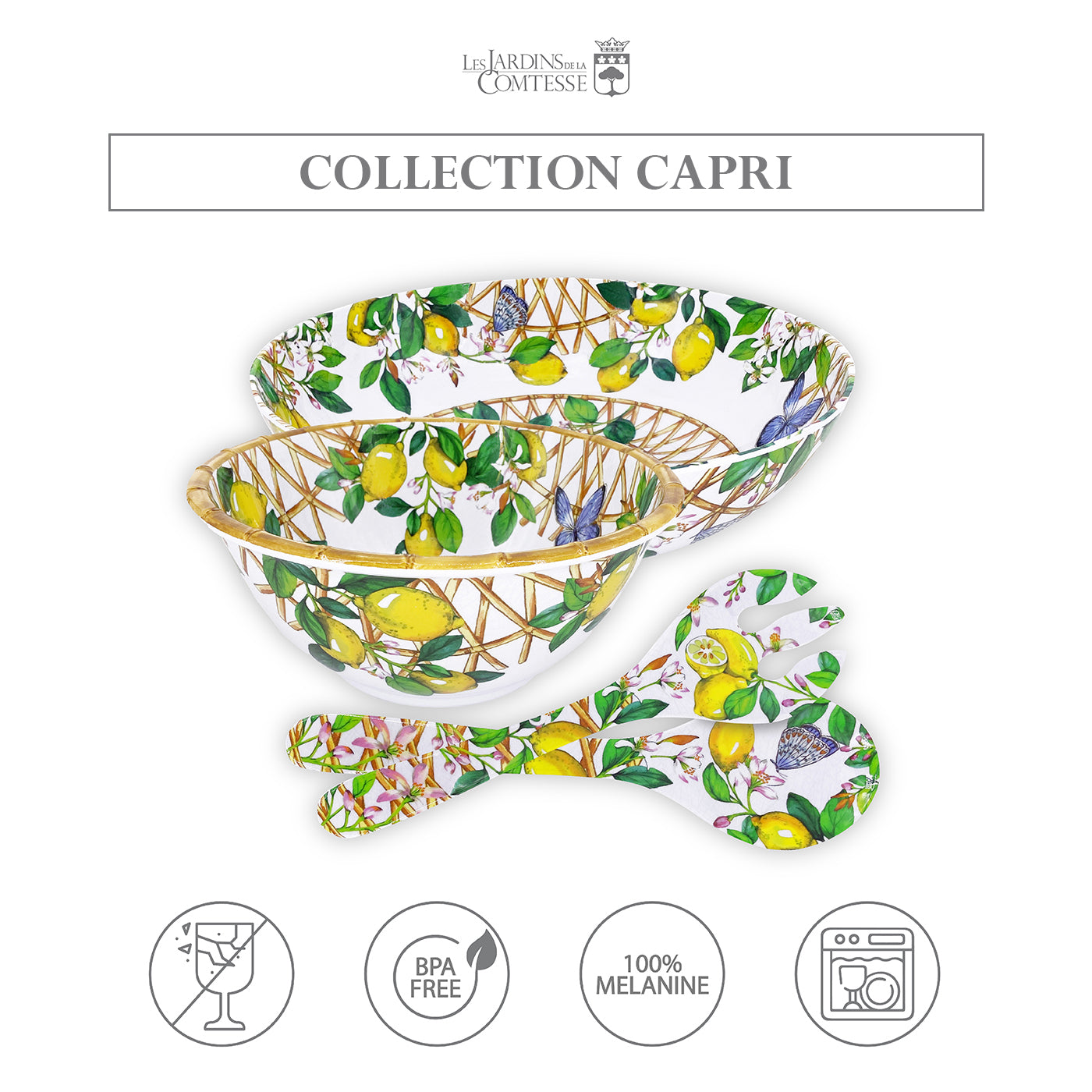 Deep salad bowl in melamine with lemons - Ø 25 cm