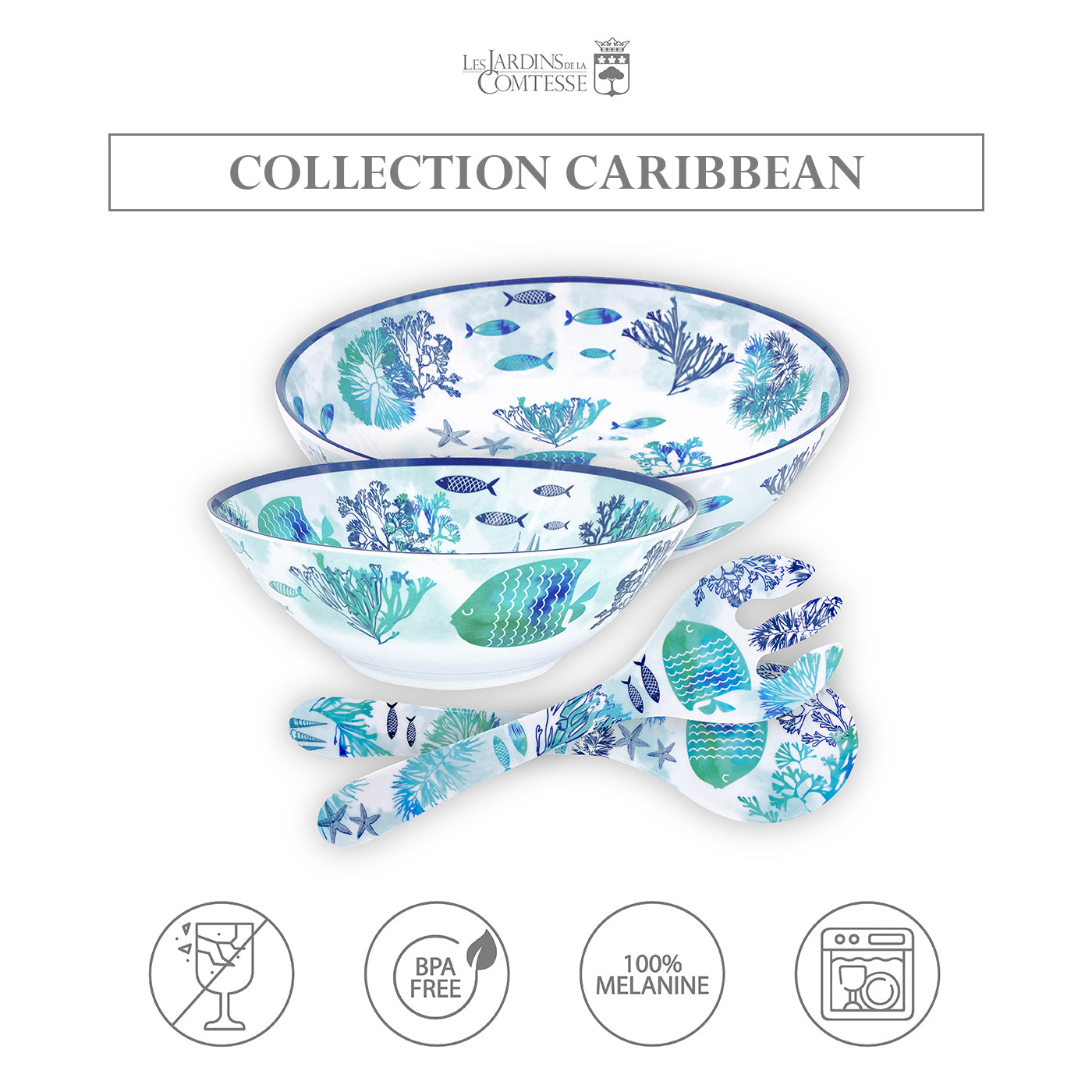 Large salad bowl in melamine with sea design - Ø 31 cm