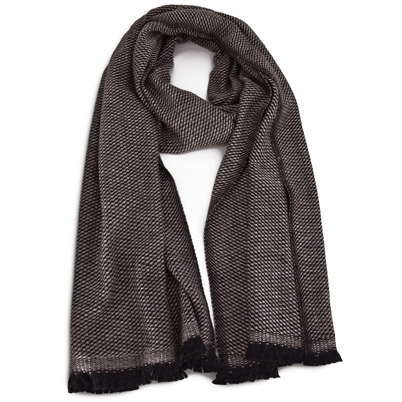 Men's Camel / Anthracite Grey two-tone cashmere and wool scarf