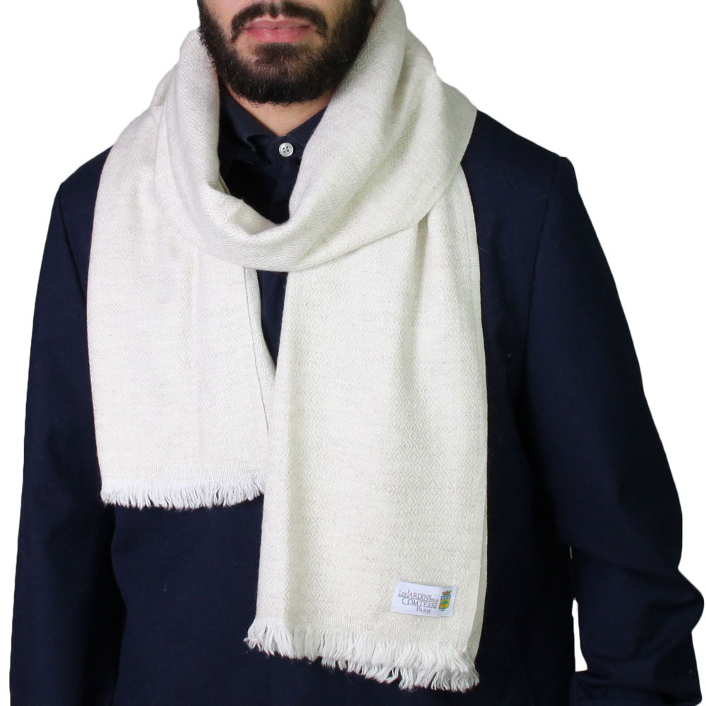 Cashmere and Wool Scarf for Men & Women - Almond Beige - Diamond pattern