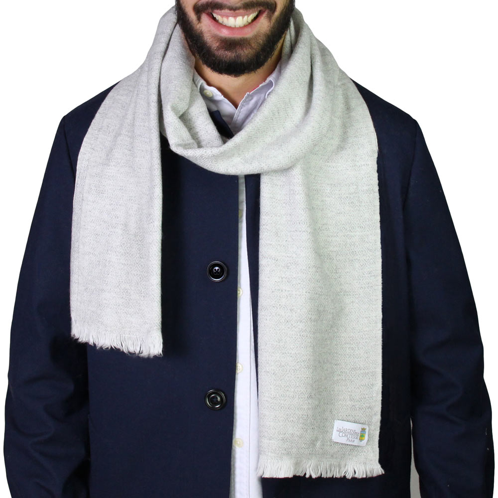 Men's silver grey cashmere and wool scarf - Diamond pattern