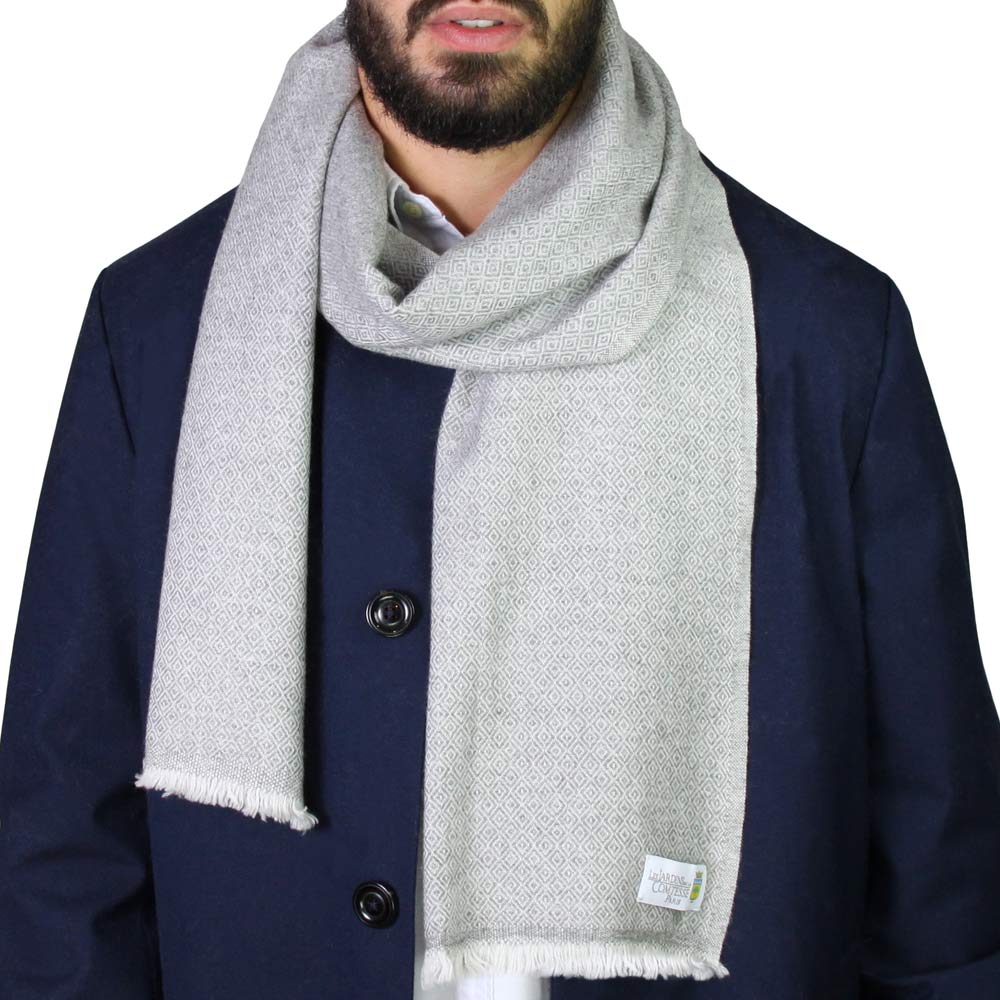 Men's mouse grey cashmere and wool scarf - Diamond pattern