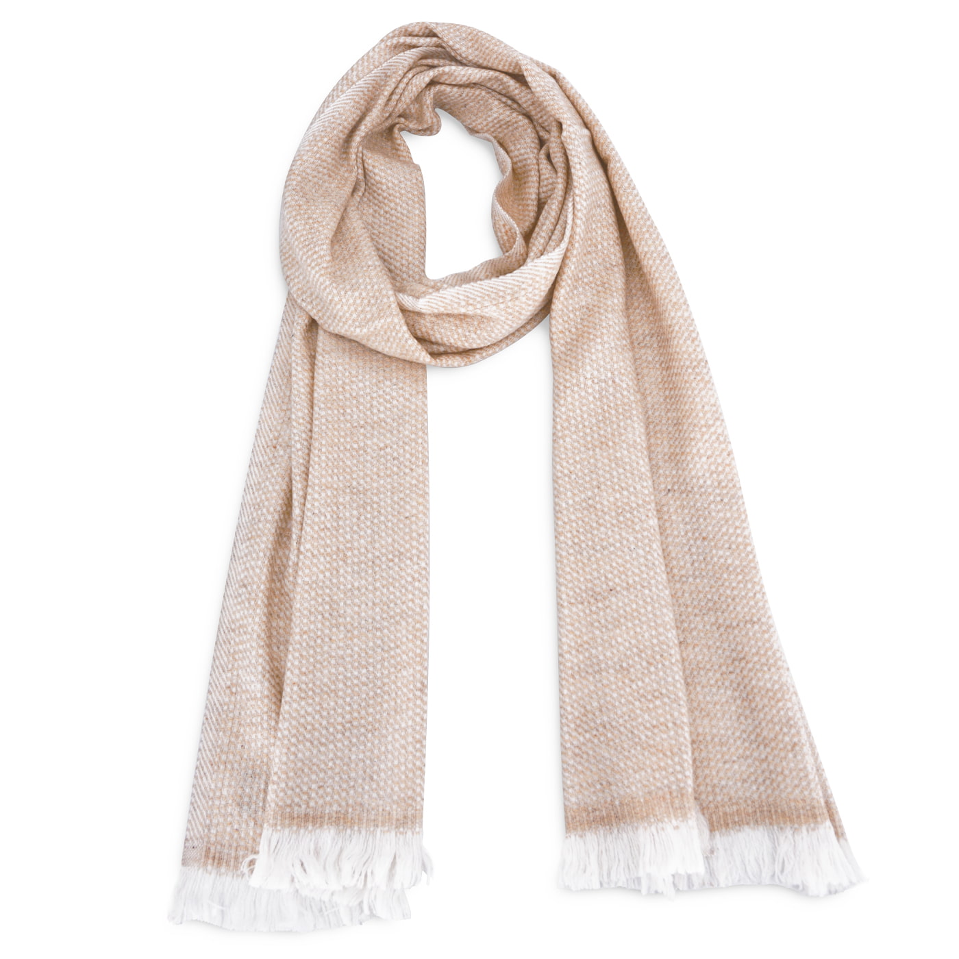 Men's & Women's cashmere and wool scarf 40 x 190 cm - Two-tone Camel / White