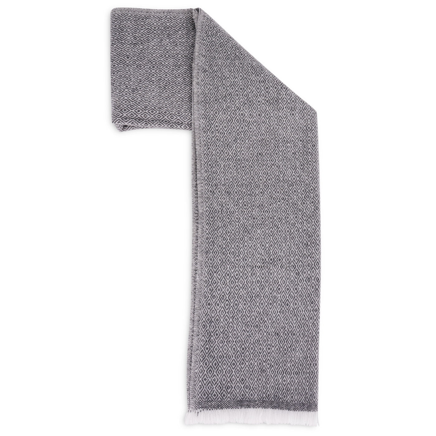 Men's anthracite grey cashmere and wool scarf - Diamond pattern