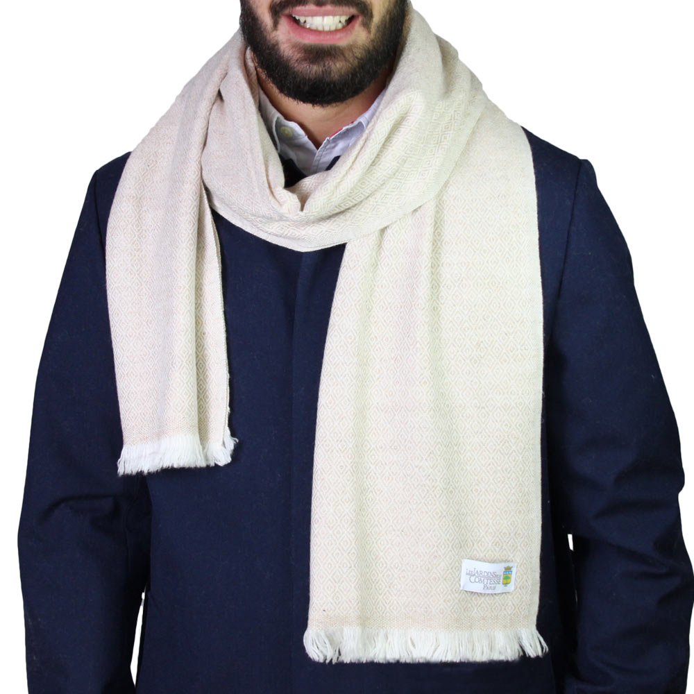 Men's camel cashmere and wool scarf - Diamond pattern