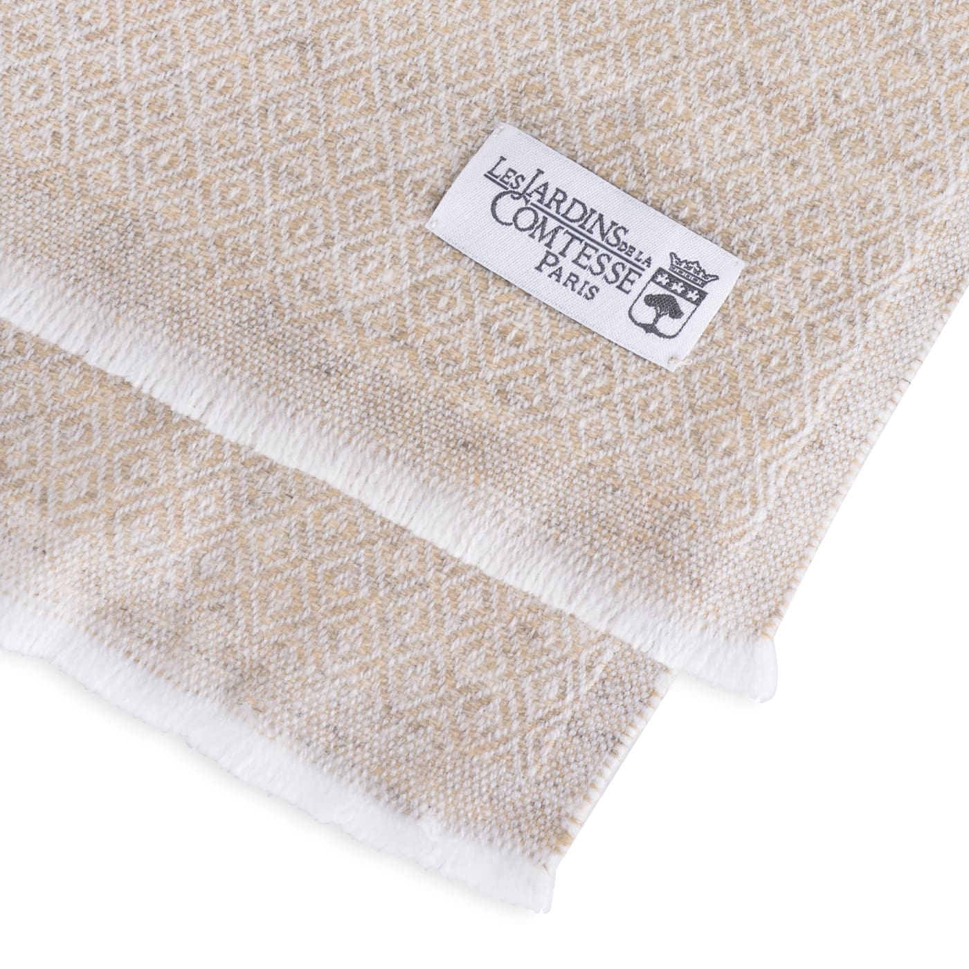 Men's camel cashmere and wool scarf - Diamond pattern