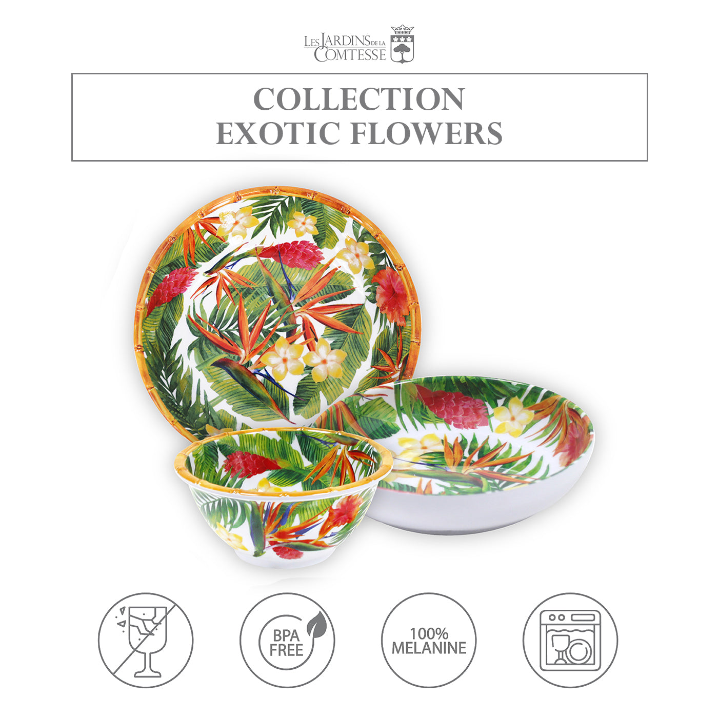 Small bowl in melamine with exotic flowers - Ø 15 cm