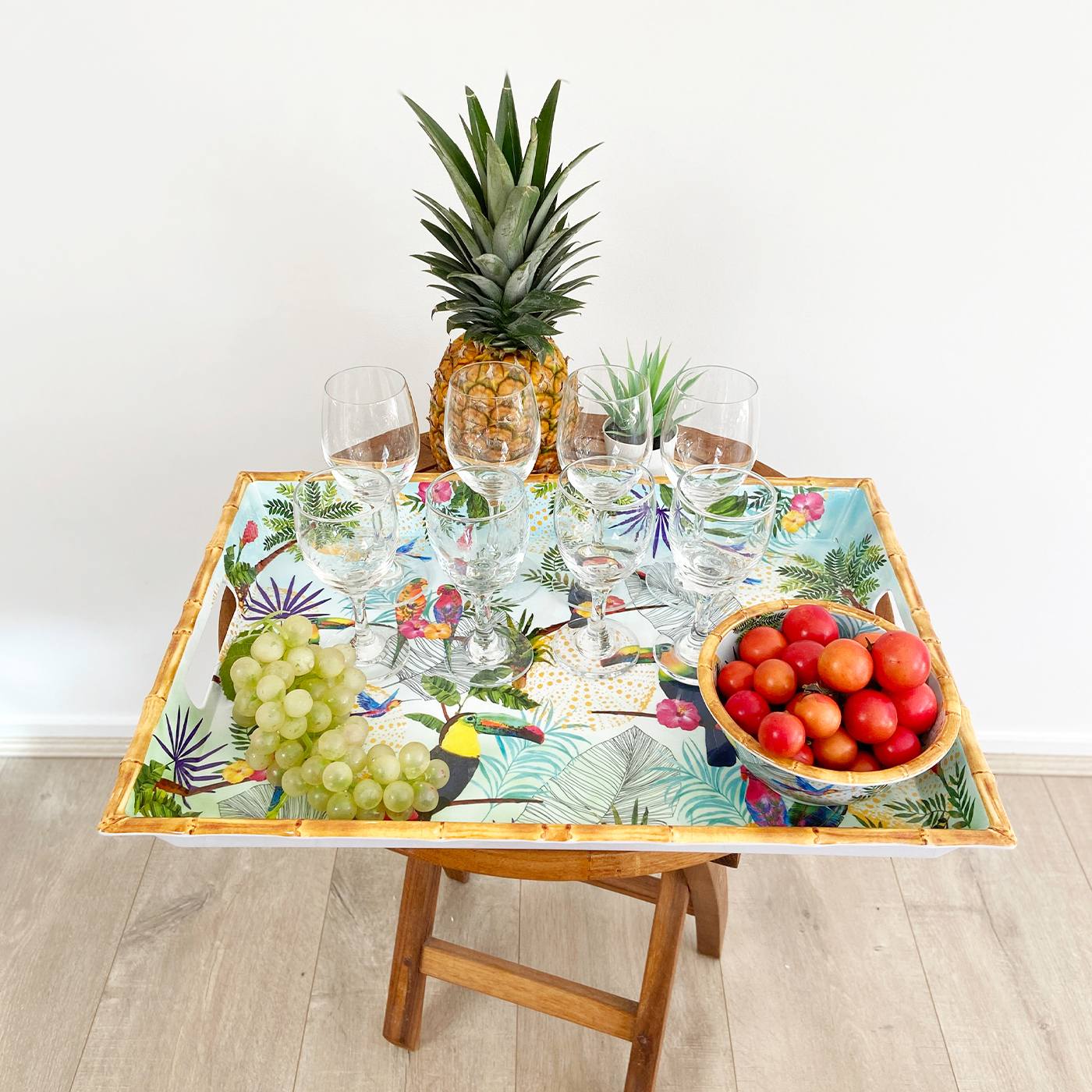 Large melamine tray with handles - toucan design - 50 x 36 x 5 cm
