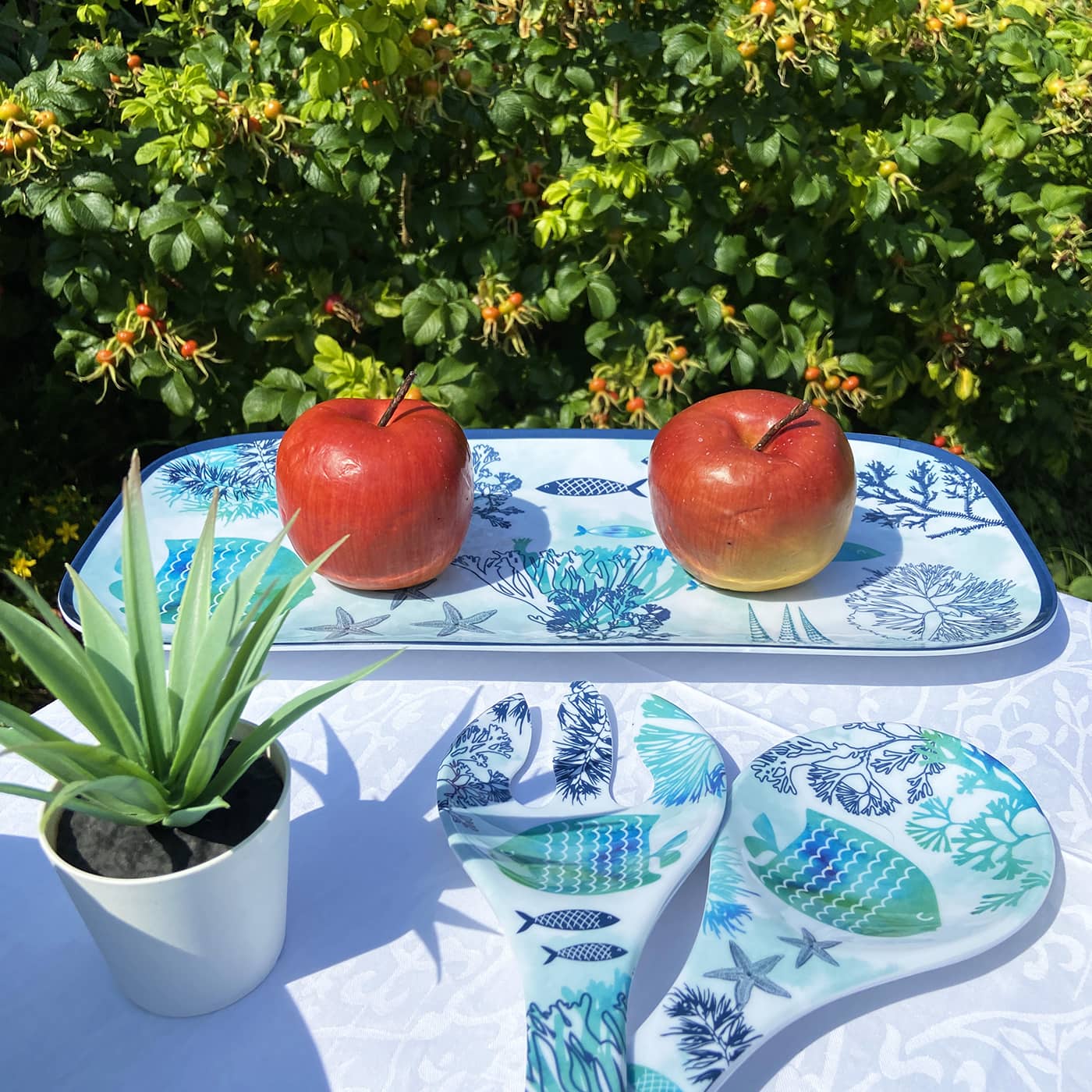 Large rectangular platter in melamine with sea design - 37,5 x 17 cm