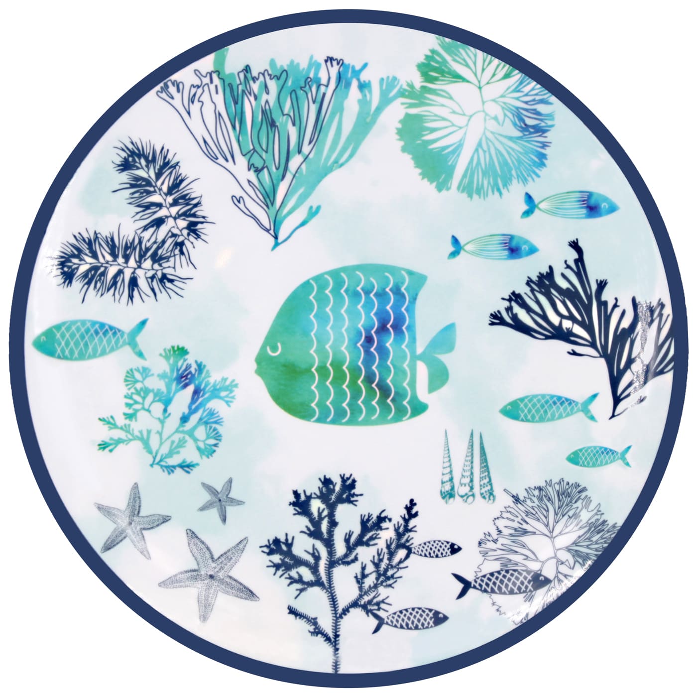 Large dinner plate in melamine with sea design - Ø 26,5 cm