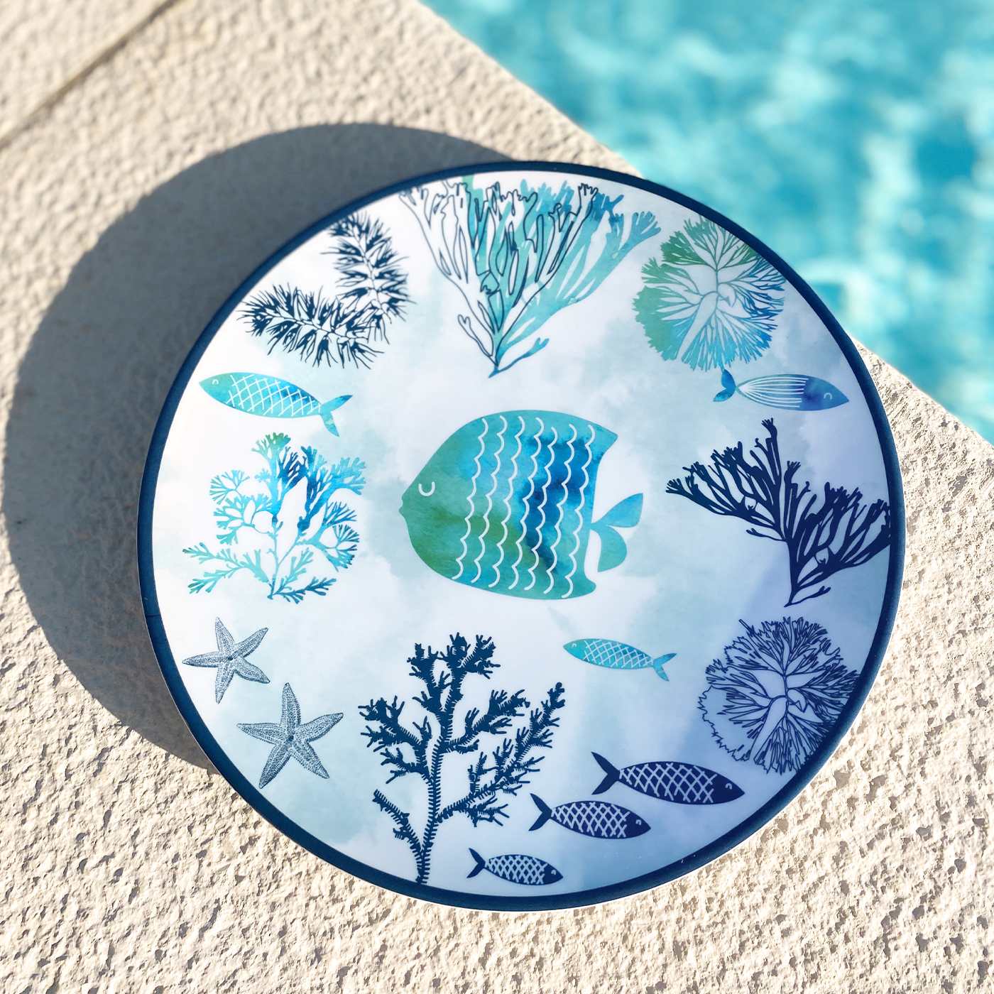 Large dinner plate in melamine with sea design - Ø 26,5 cm