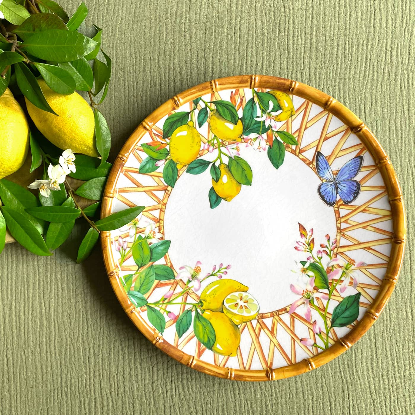 Large dinner plate in melamine with lemons - Ø 28 cm