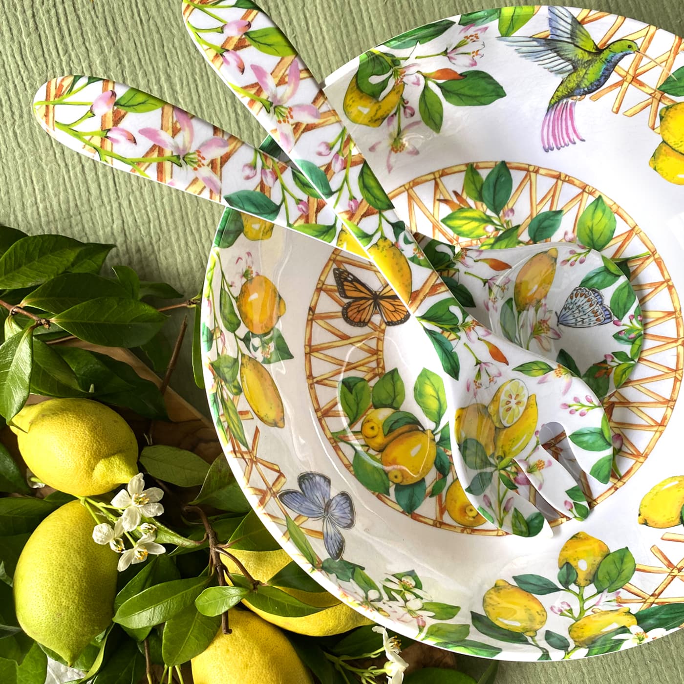 Salad servers in melamine with lemons - 33 cm