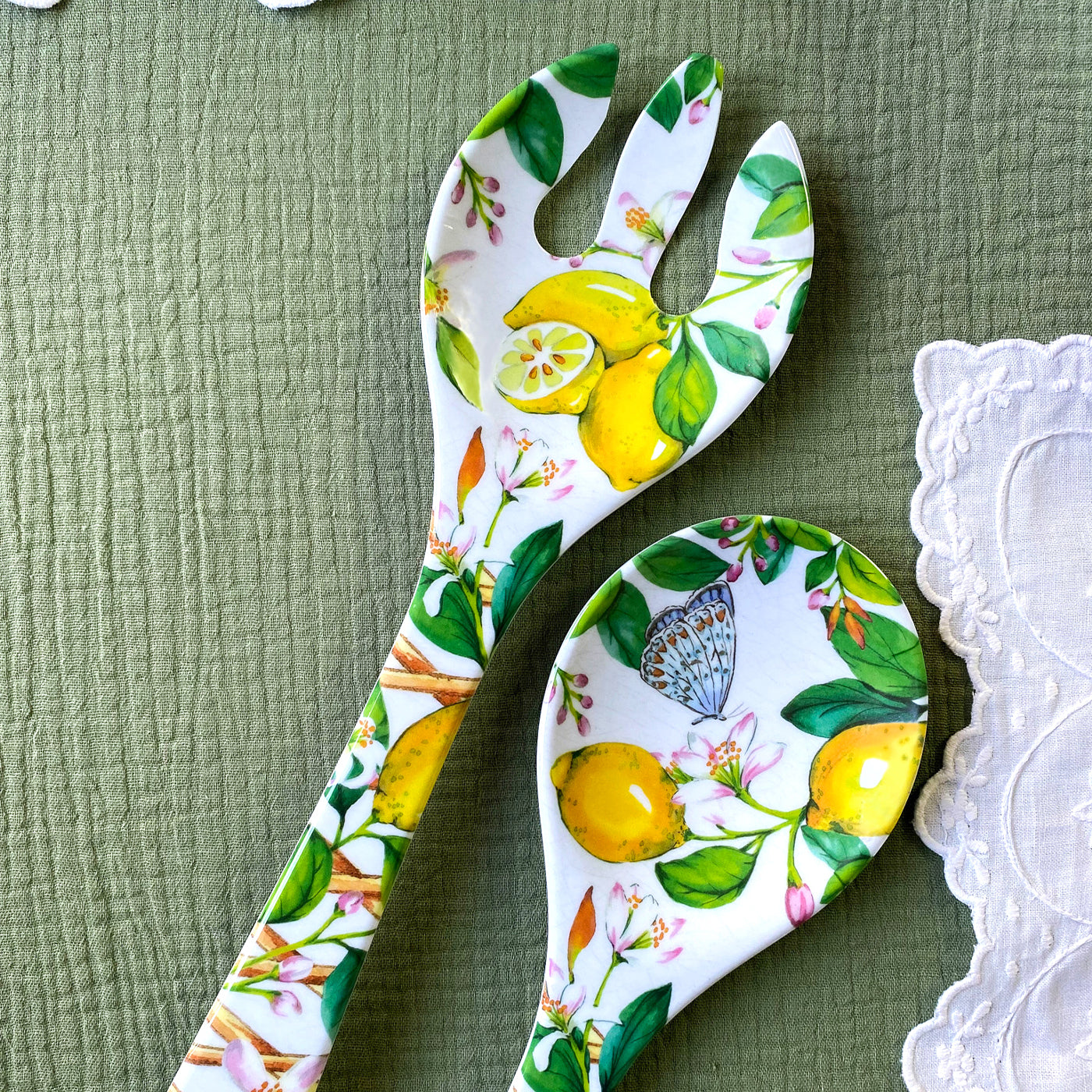 Salad servers in melamine with lemons - 33 cm