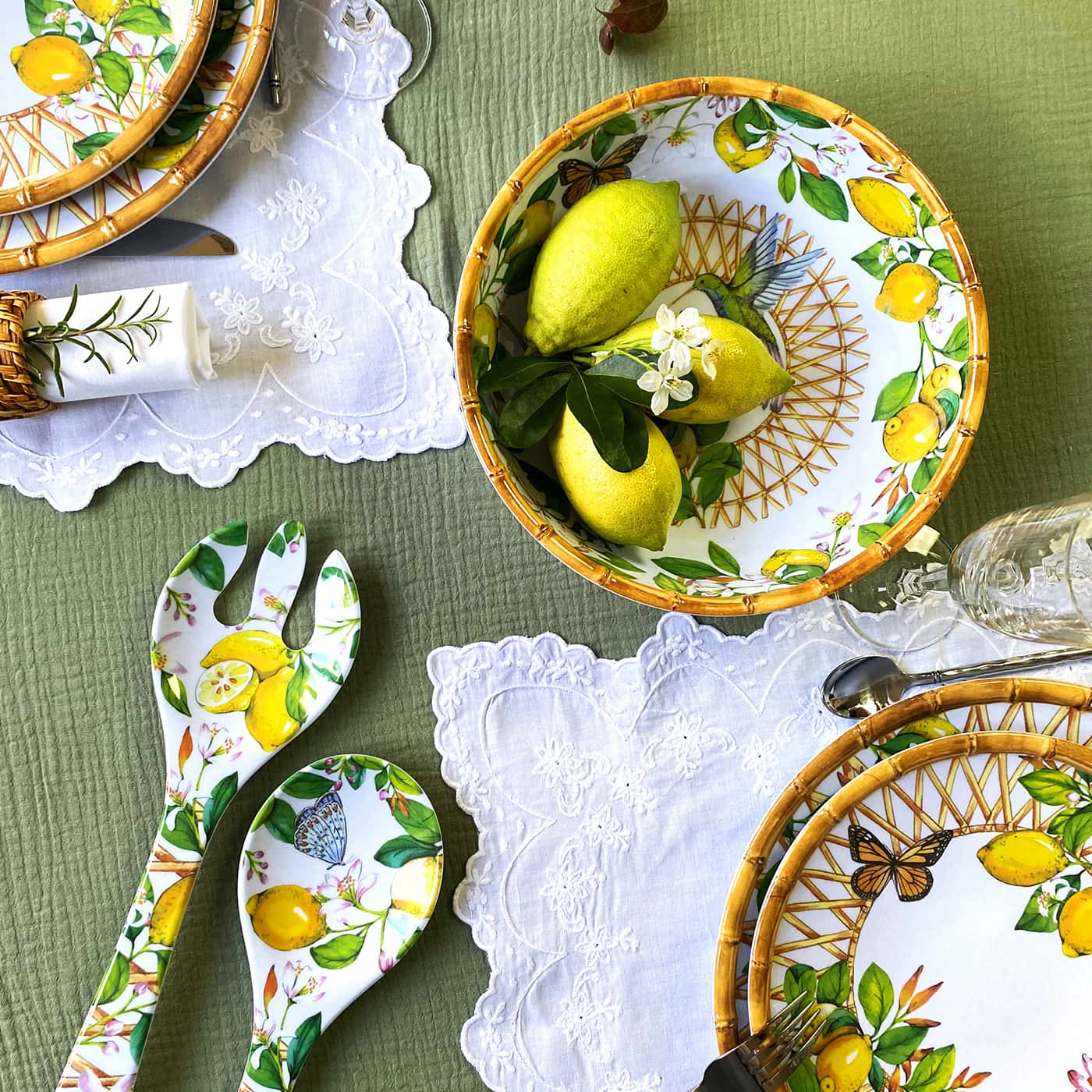 Large soup / pasta plate in melamine with lemons - Ø 23 cm