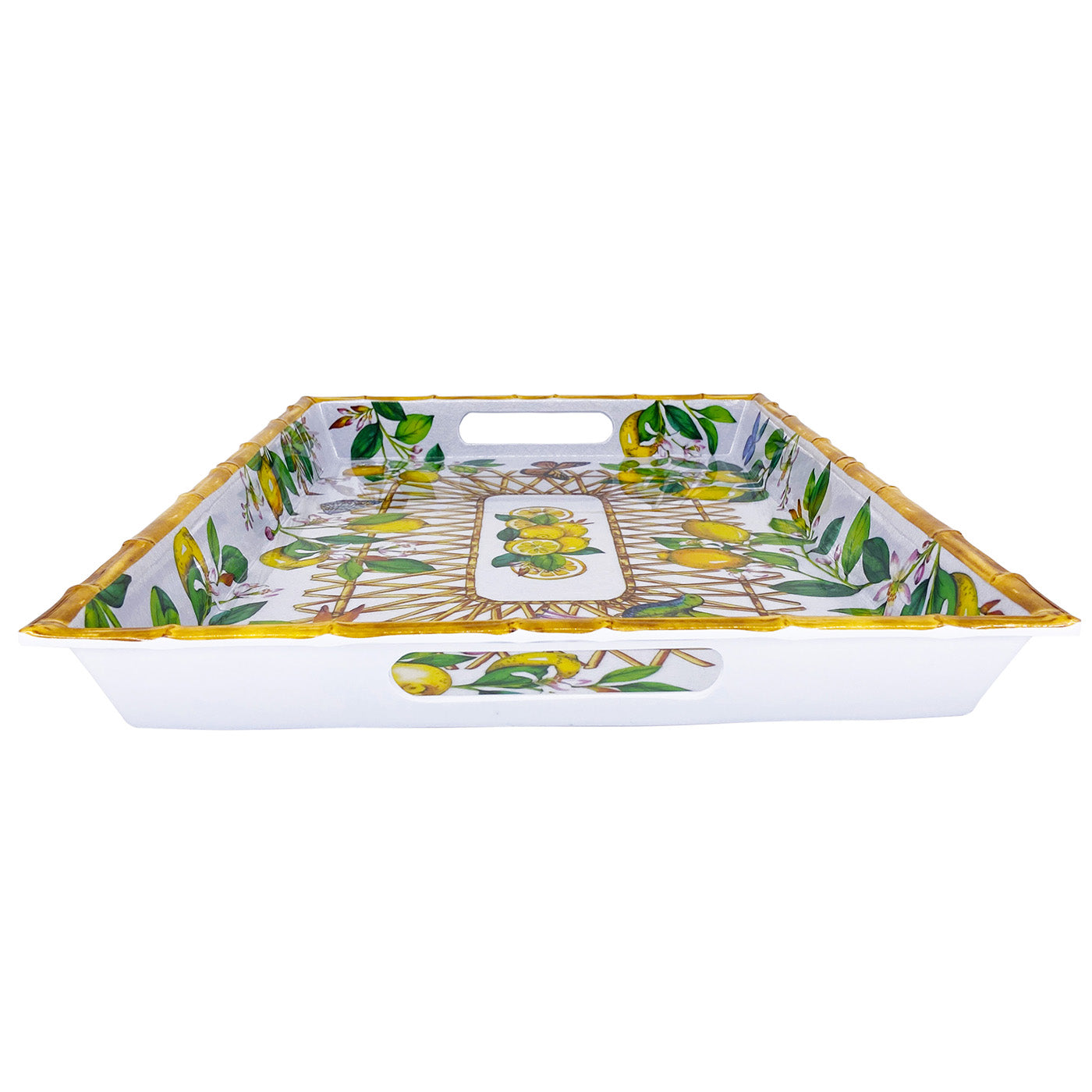 Large melamine tray with handles - lemon design - 50 x 36 x 5 cm