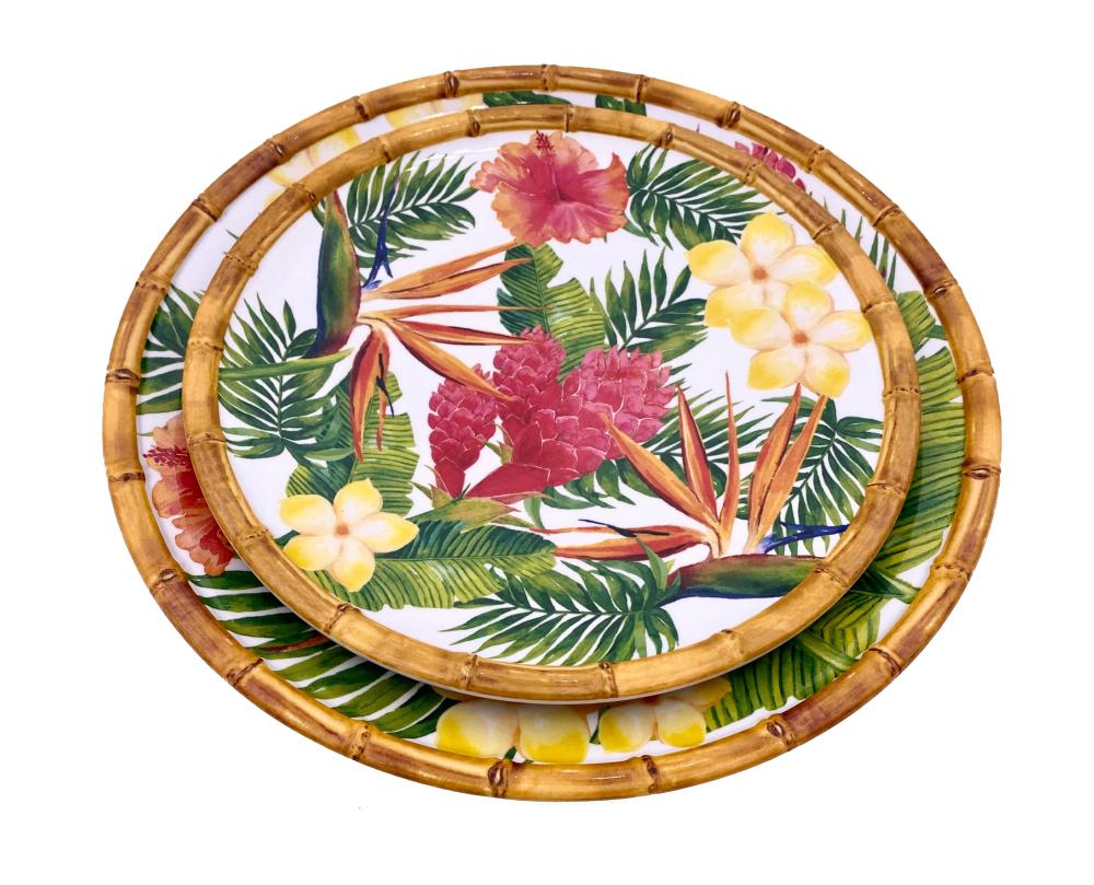 Large dinner plate in melamine with exotic flowers - Ø 28 cm