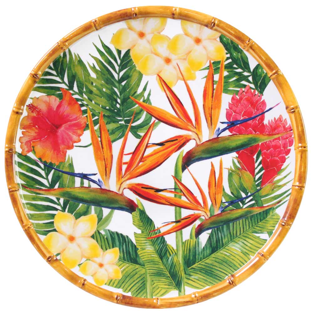 Large dinner plate in melamine with exotic flowers - Ø 28 cm