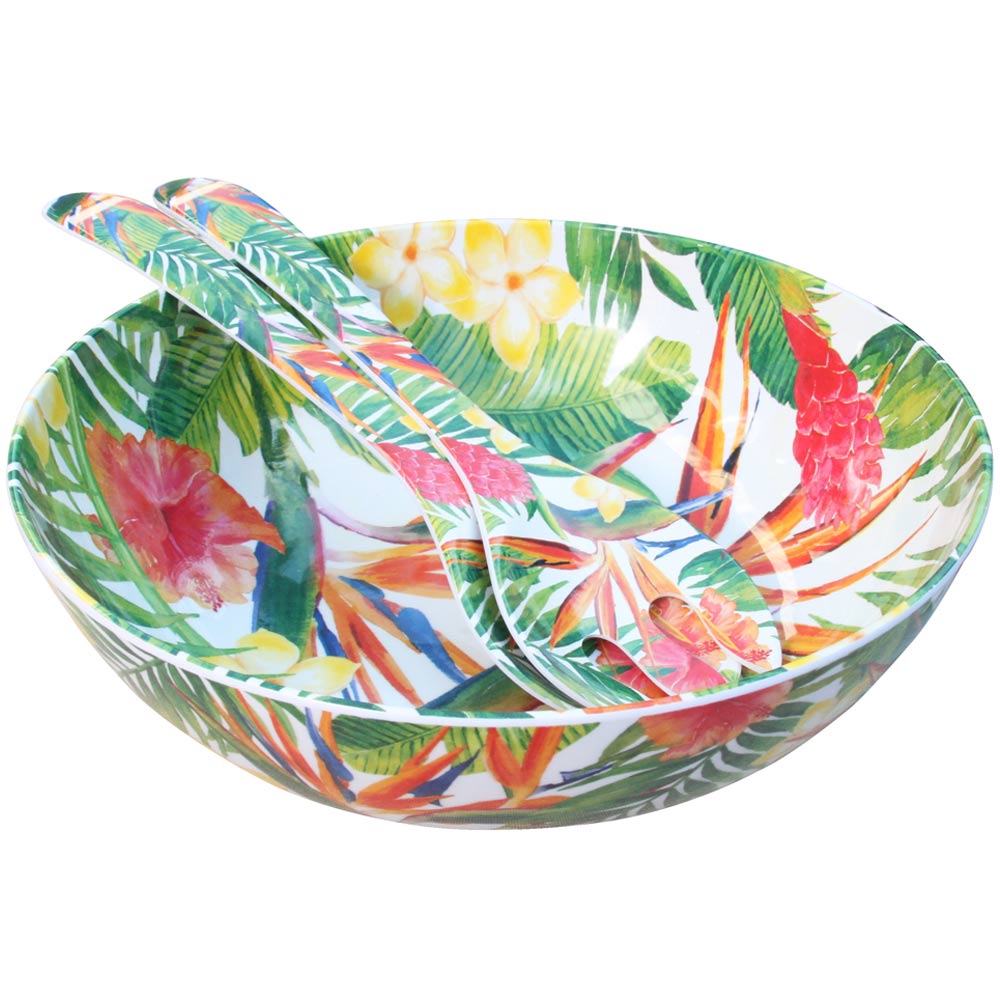 Salad servers in melamine with exotic flowers - 33 cm