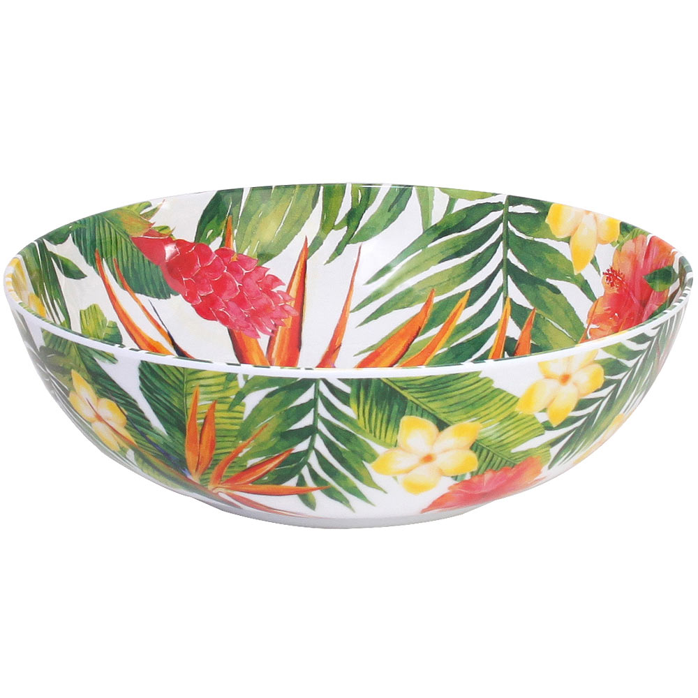 Large salad bowl in melamine with exotic flowers - Ø 31 cm