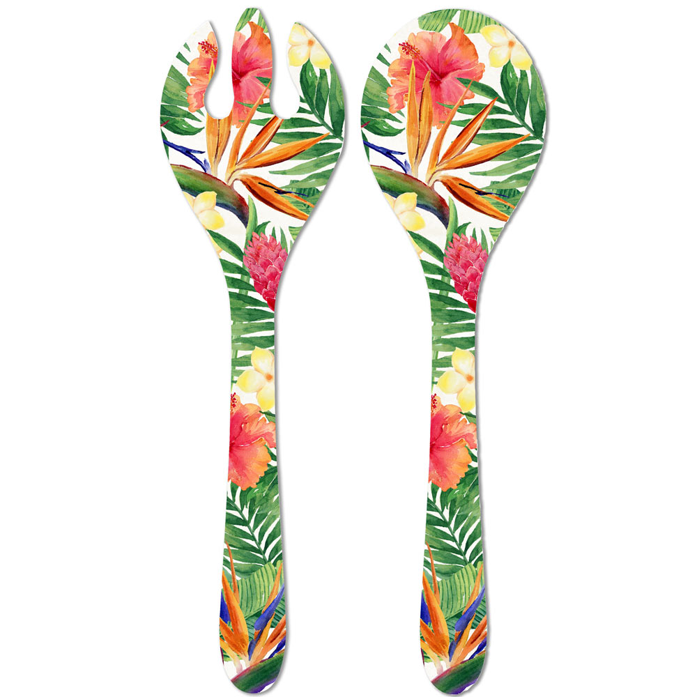 Salad servers in melamine with exotic flowers - 33 cm