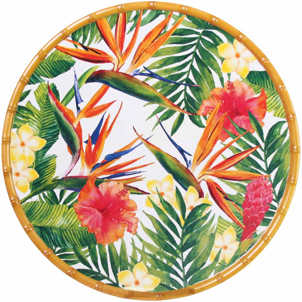 Round melamine serving dish with exotic flowers - Ø 35,5 cm