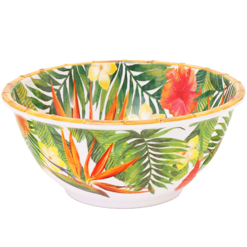 Deep salad bowl in melamine with exotic flowers - Ø 25 cm