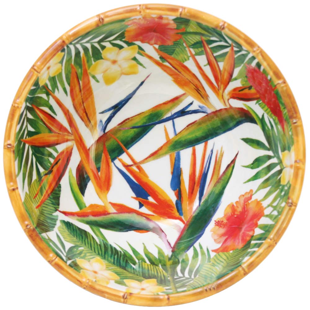Deep salad bowl in melamine with exotic flowers - Ø 25 cm