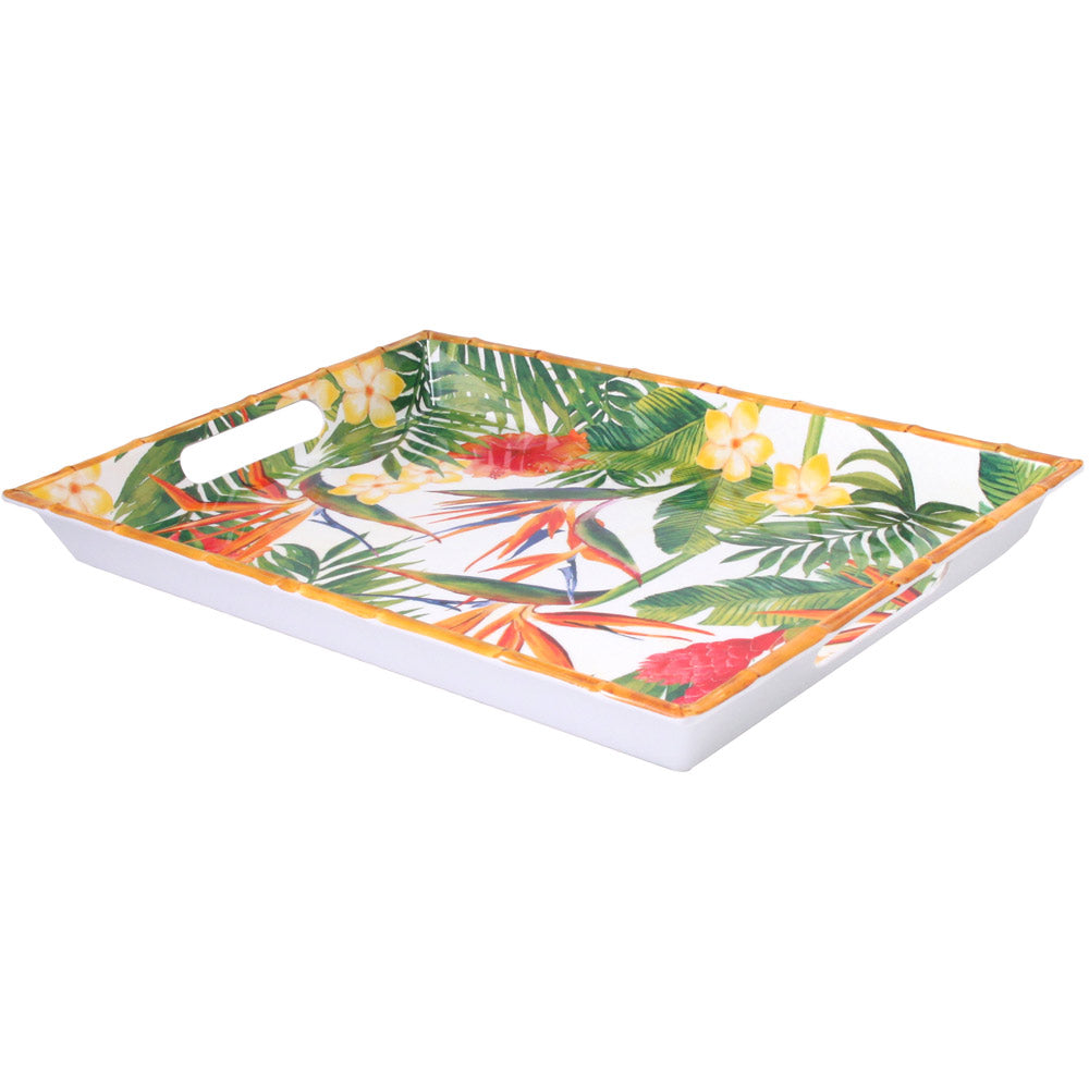 Large melamine tray with handles exotic flower design - 50 x 36 x 5 cm