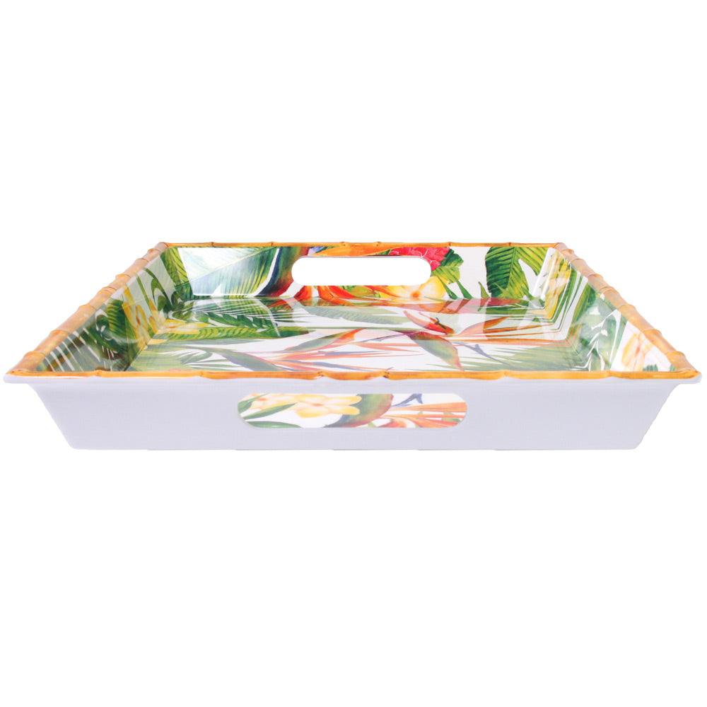 Large melamine tray with handles exotic flower design - 50 x 36 x 5 cm