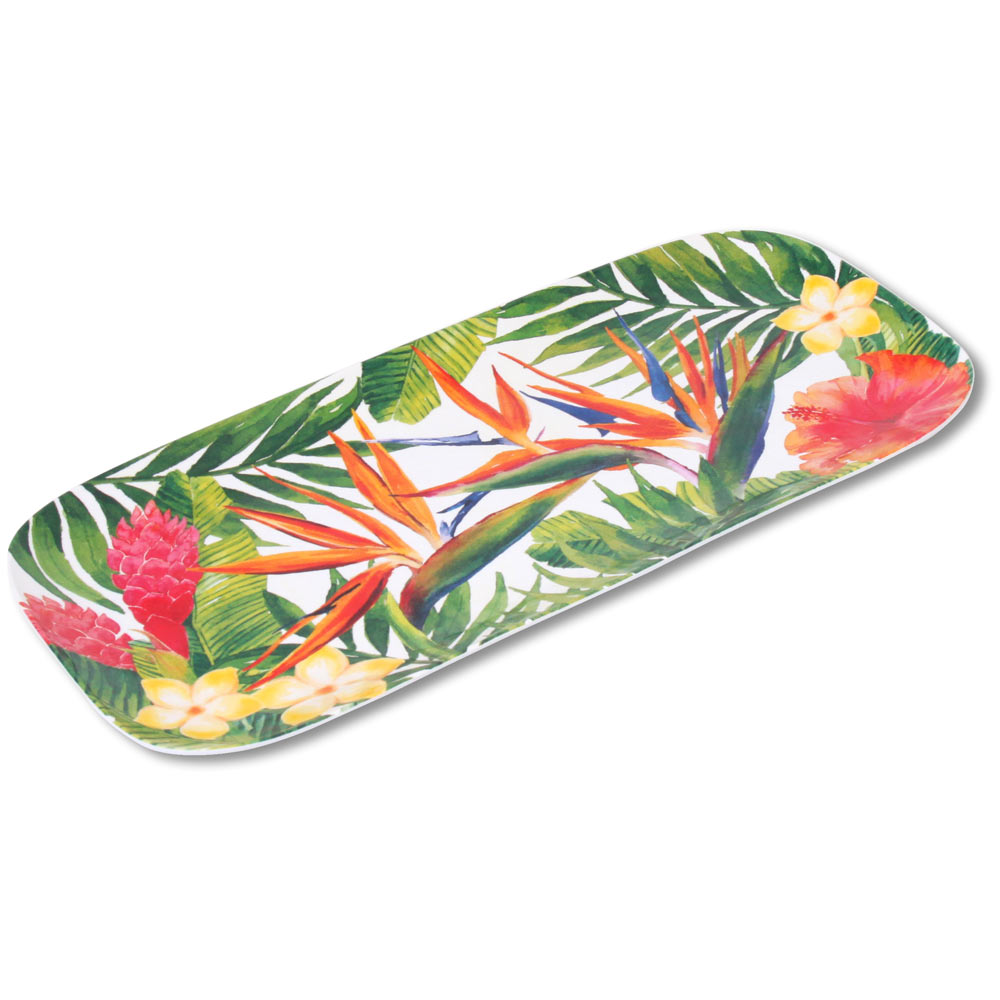 Large rectangular platter in melamine with exotic flowers - 37,5 x 17 cm