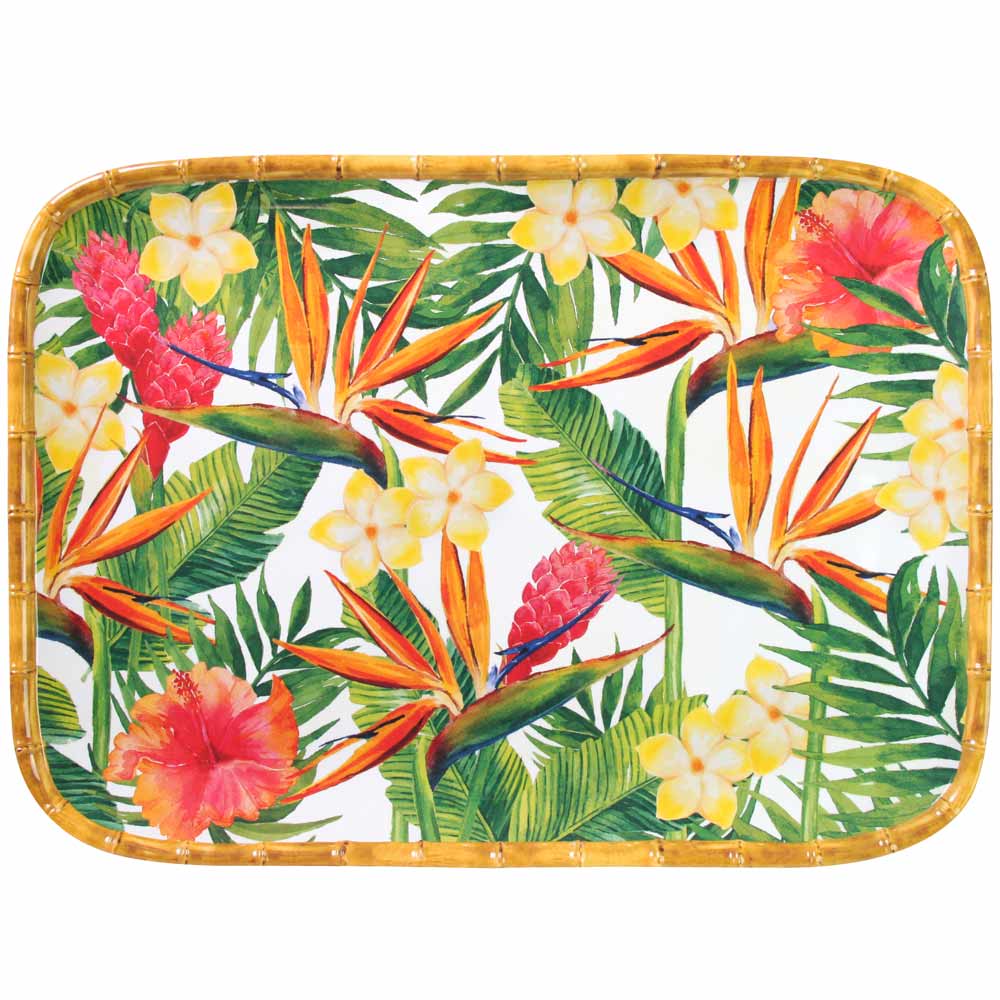 Rectangular tray in melamine with exotic flowers - 45 x 32 cm