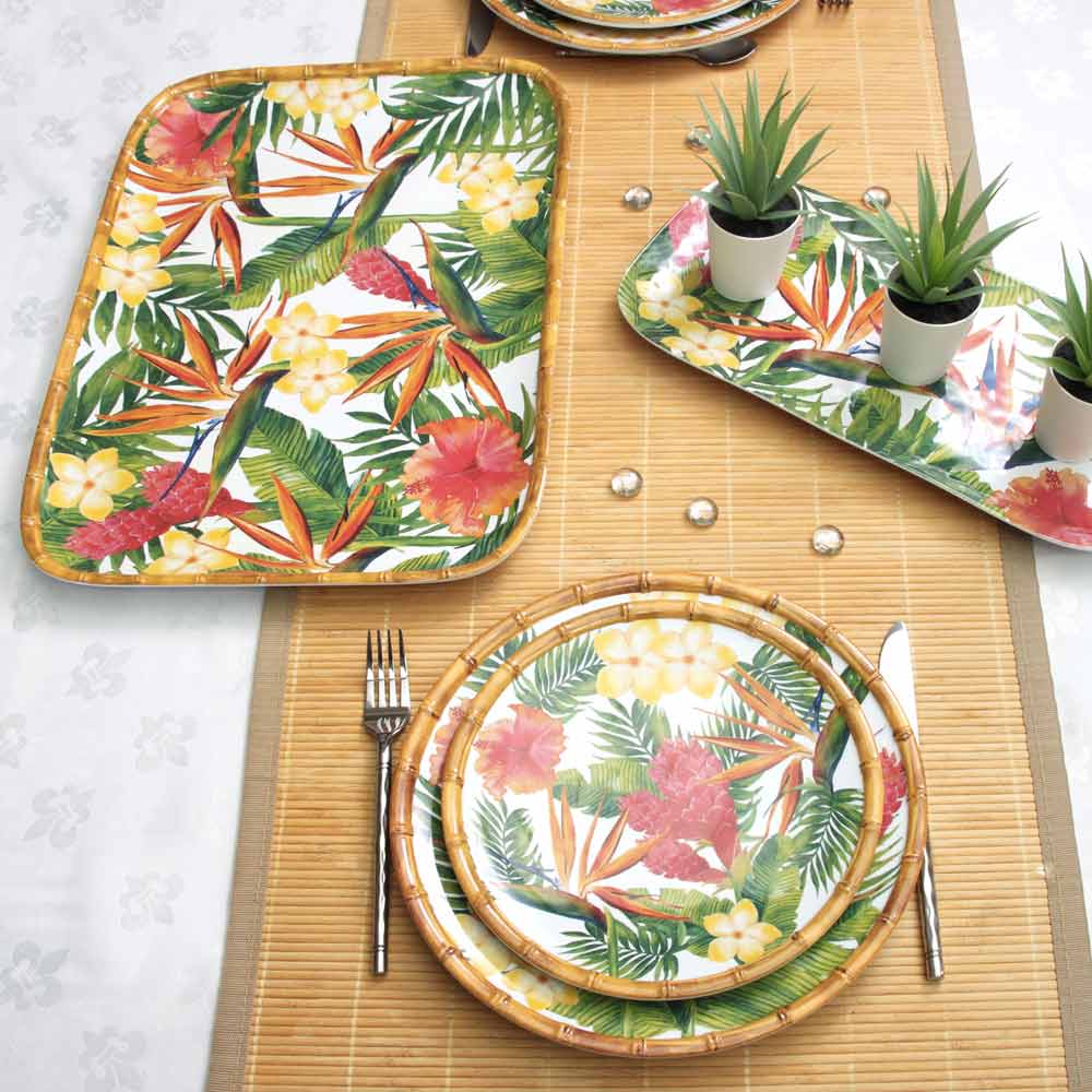 Rectangular tray in melamine with exotic flowers - 45 x 32 cm