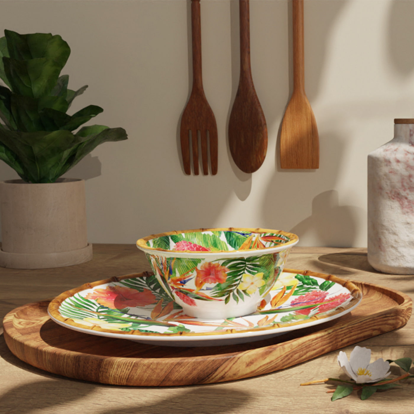 Small bowl in melamine with exotic flowers - Ø 15 cm
