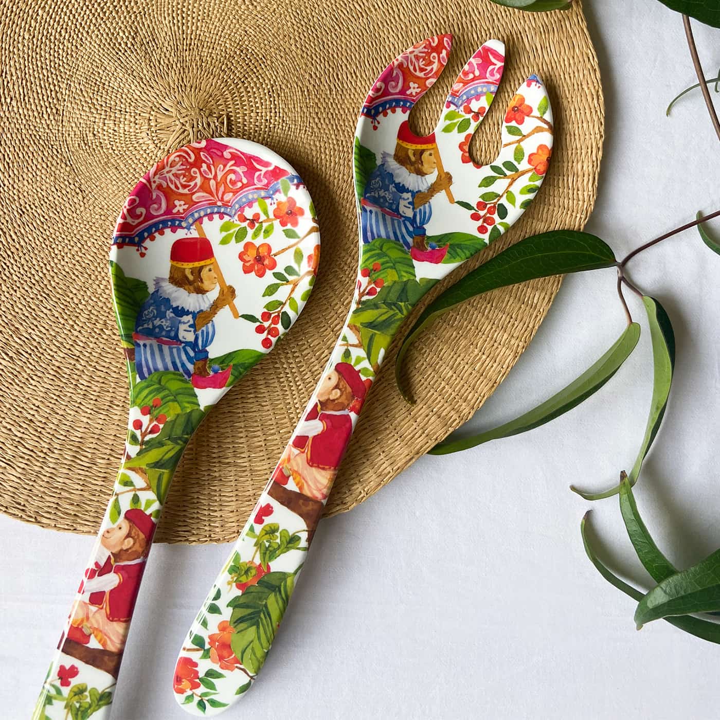 Salad servers in melamine with monkeys - 33 cm