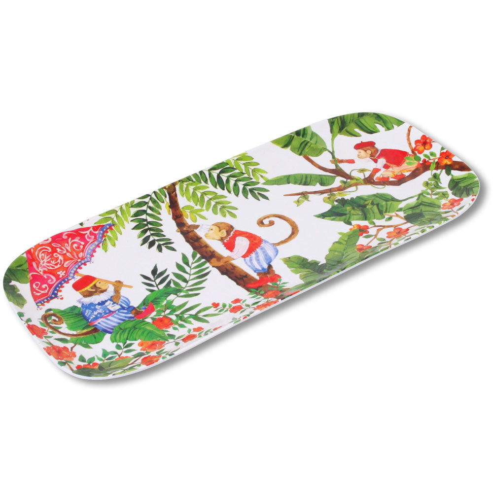 Large rectangular platter in melamine with monkeys - 37,5 x 17 cm