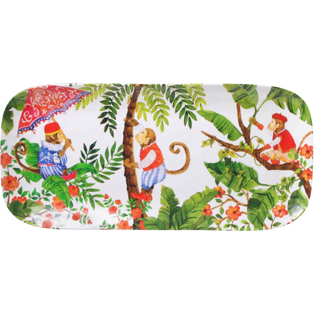 Large rectangular platter in melamine with monkeys - 37,5 x 17 cm