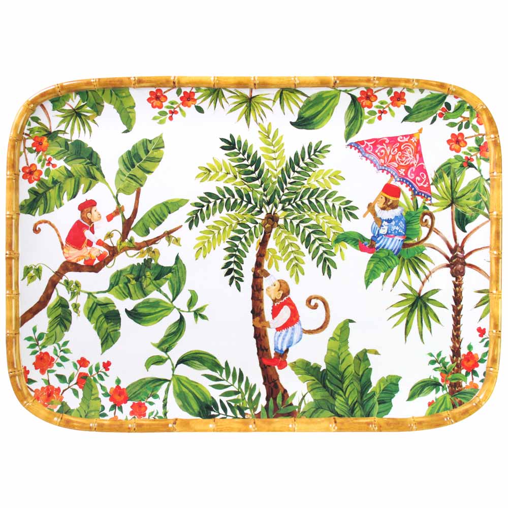 Rectangular tray in melamine with monkeys - 45 x 32 cm