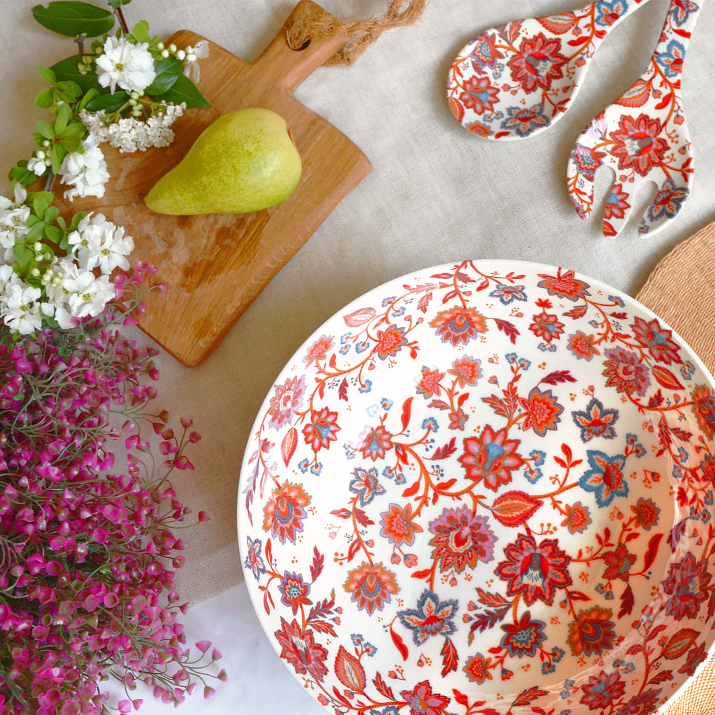 Large floral melamine salad bowl - Ø 31 cm