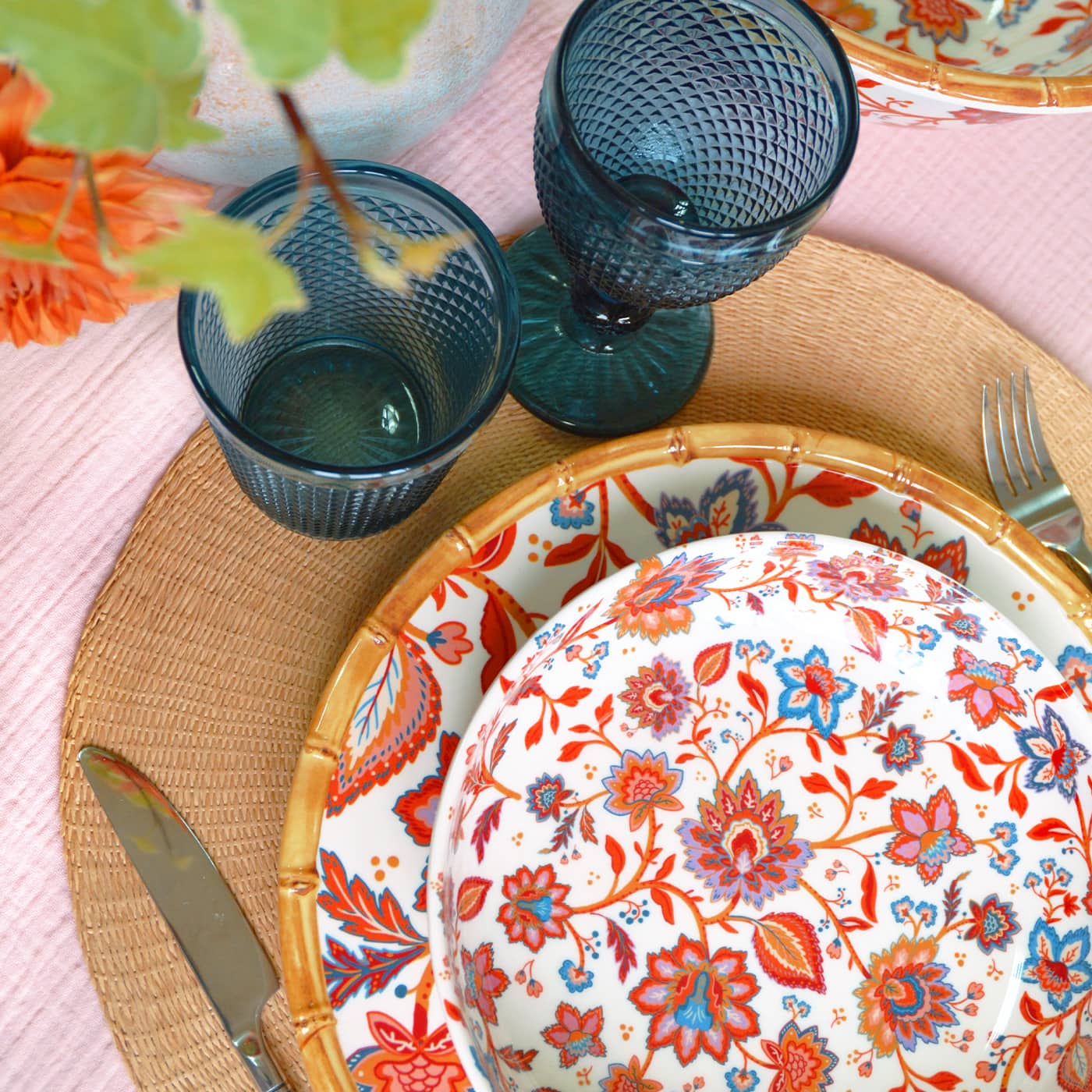 Melamine soup plate with flowers - Ø 20 cm