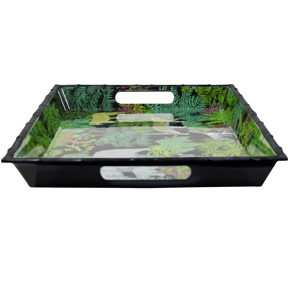 Large black melamine tray with handles - 50 x 36 x 5 cm
