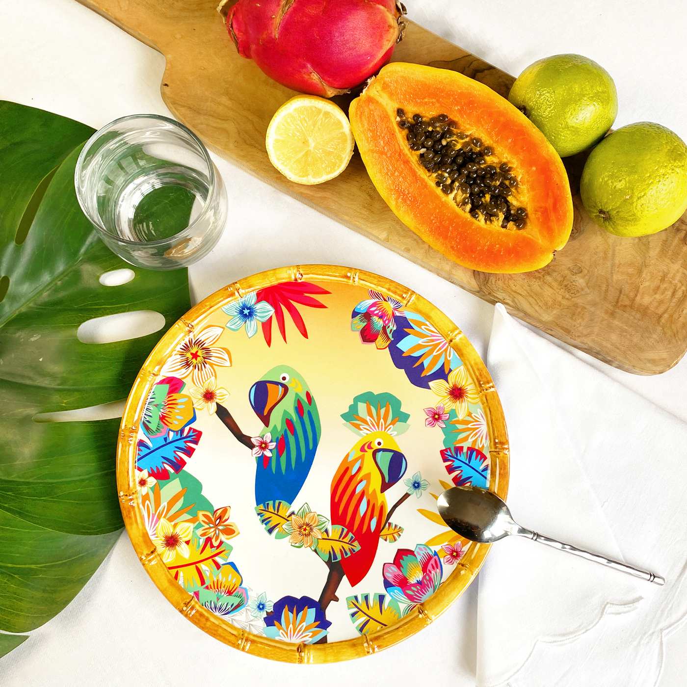 Small dessert plate in melamine - Ø 23 cm - Parrots of Bahia