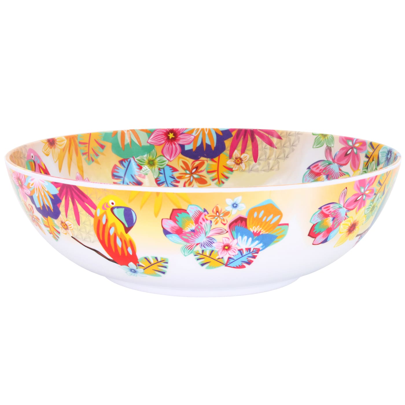 Large salad bowl in melamine with parrots - Ø 31 cm